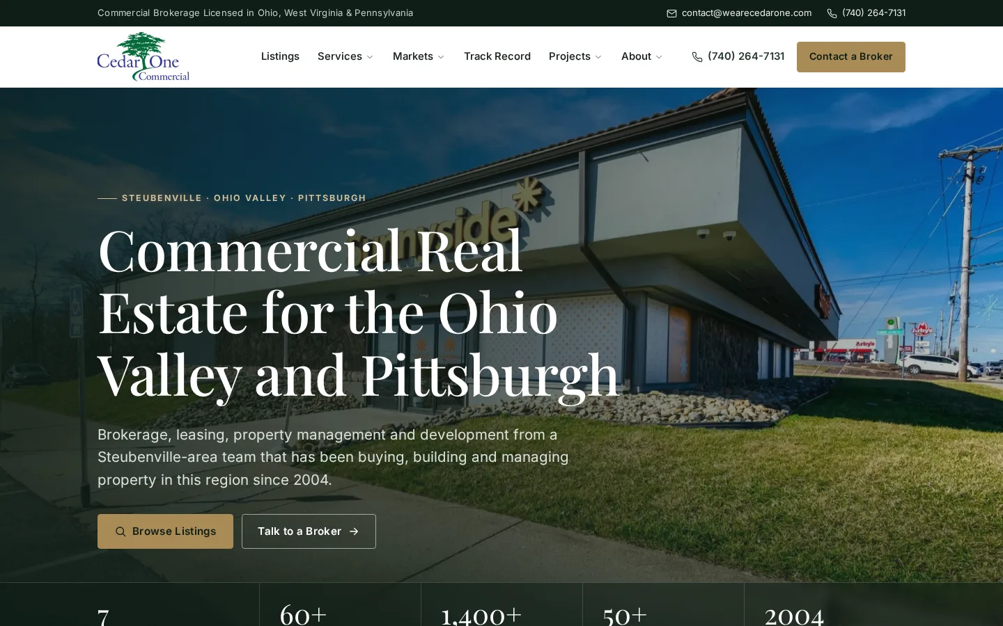 The Cedar One Commercial website, built by MCG