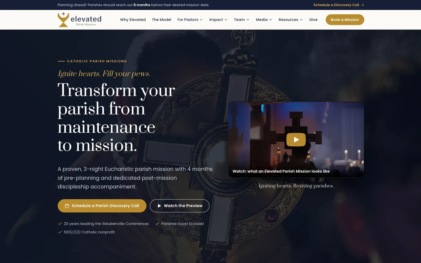 Elevated Parish Missions website preview