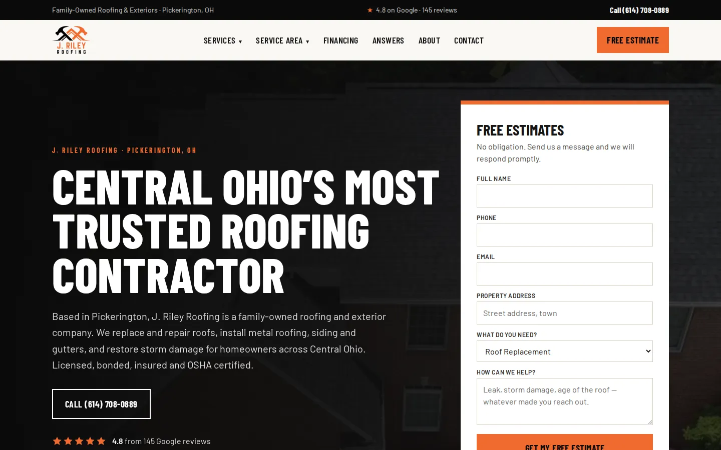 The J. Riley Roofing website, built and run by MCG