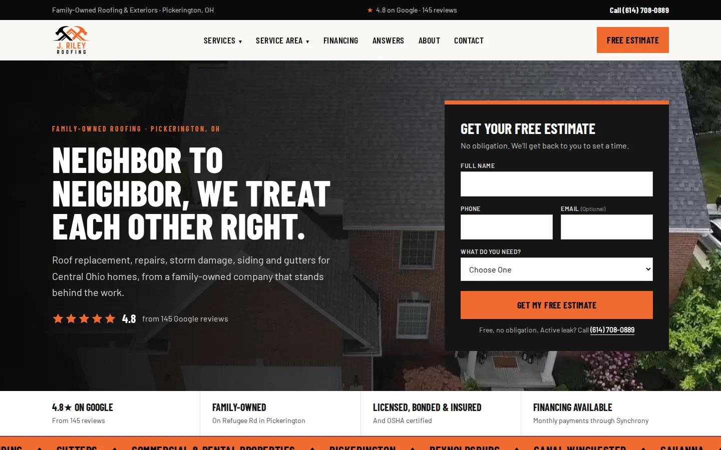 The J. Riley Roofing website, built and run by MCG