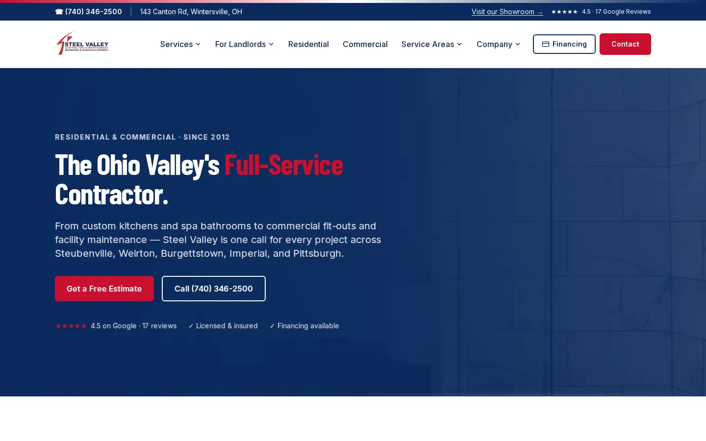 Steel Valley Contracting website preview