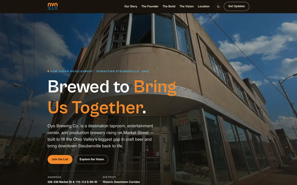 Oyo Brewing Co. website, built by MCG