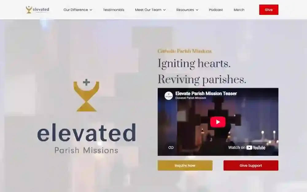 Elevated Parish Missions website, built by MCG