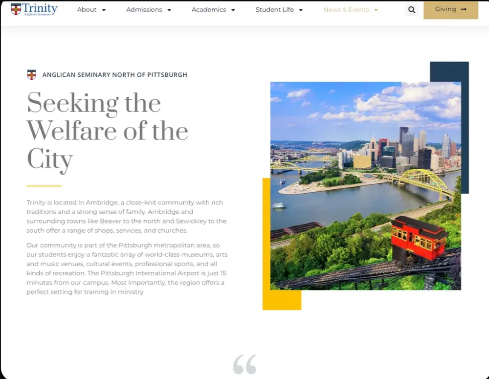 Trinity Anglican Seminary website, built by MCG