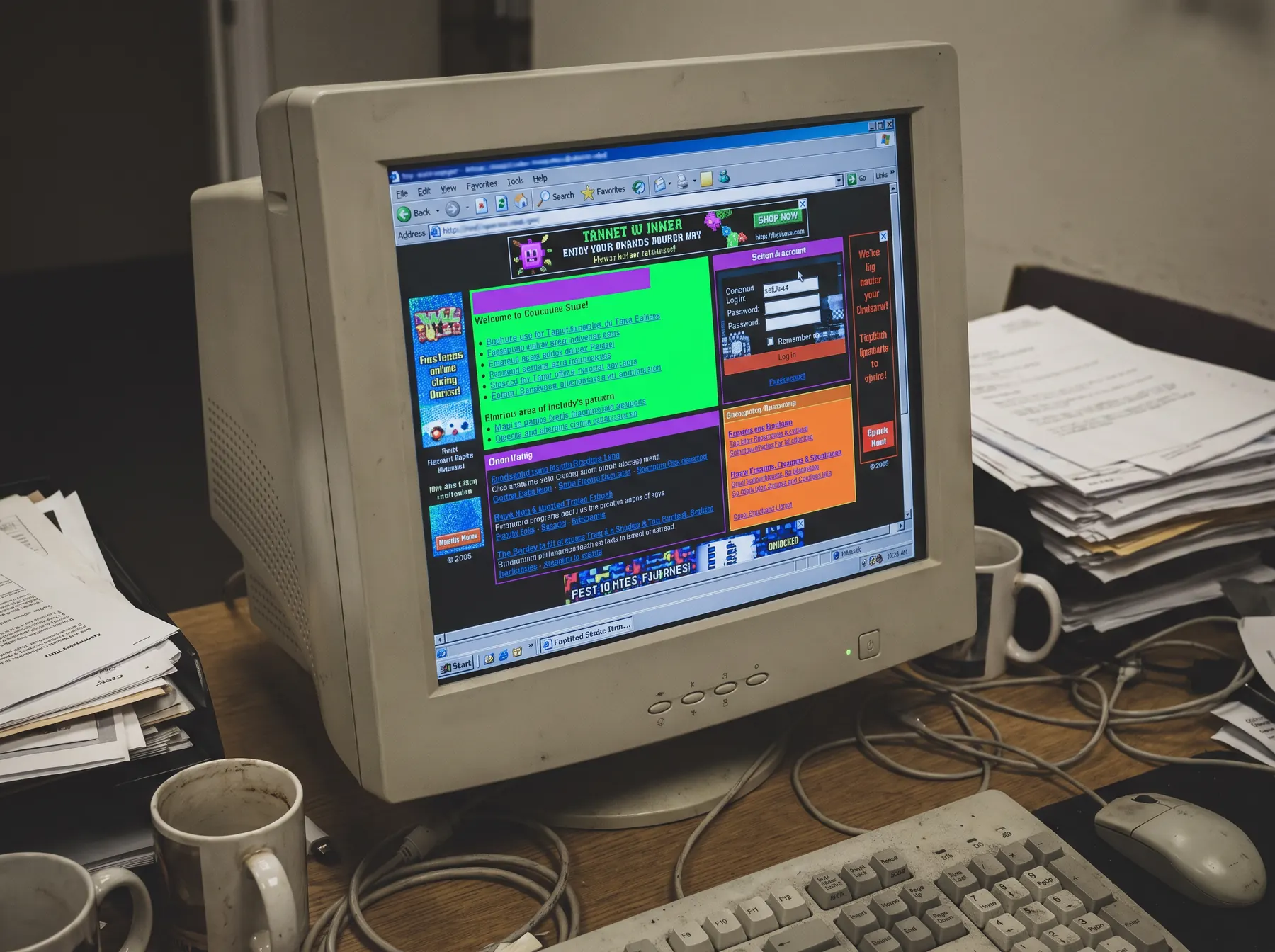 A dated, cluttered website on a desktop monitor