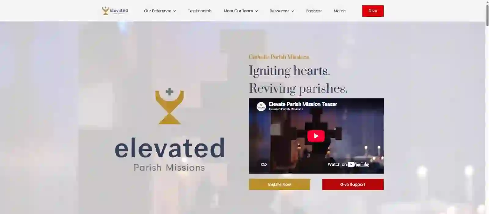 Elevated Parish Missions website preview